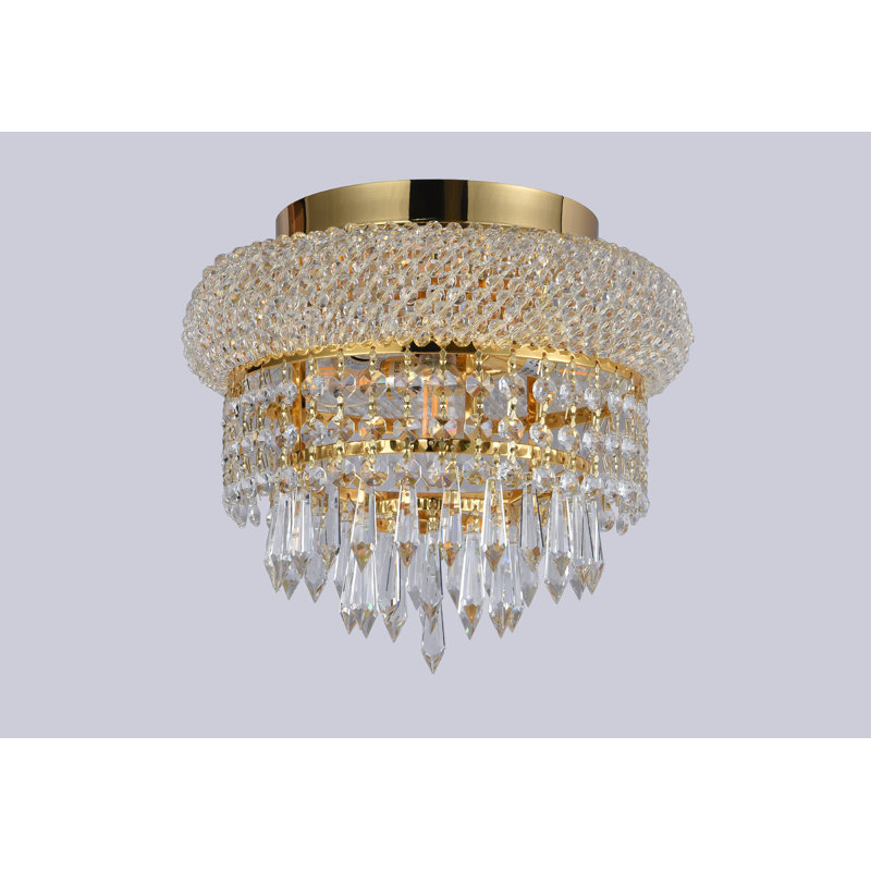 B&S Lighting Inc Chandeliers Bagel Crystal Flush Mount Chandelier 12"Wx 6"H 4 Lights, Gold