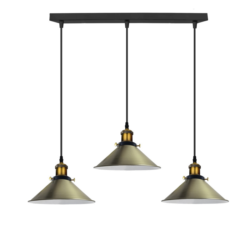 Latshaw 3-Light Kitchen Island Cone Pendant, Green Brass