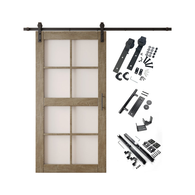 Porte de grange non assemblée et fini en verre de 30 po x 80 po avec ensemble de quincaillerie Homacer Classic 30 po x 80 po Homacer
