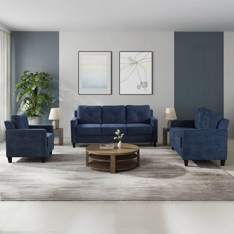 Horatio Chenille Sofa With Pocket Coil Seating – Navy, Blue