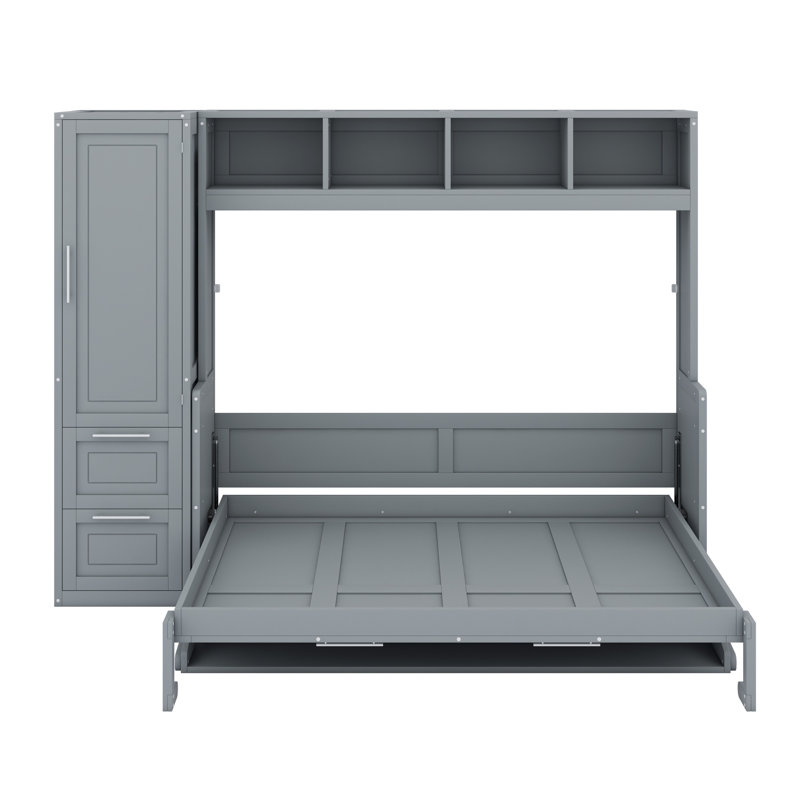 Lit escamotable Murphy avec placard et tiroirs, Gris
