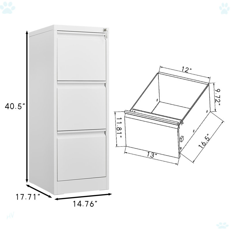 3 Drawer File Cabinet With Lock Metal Vertical File Storage Cabinet Office Home