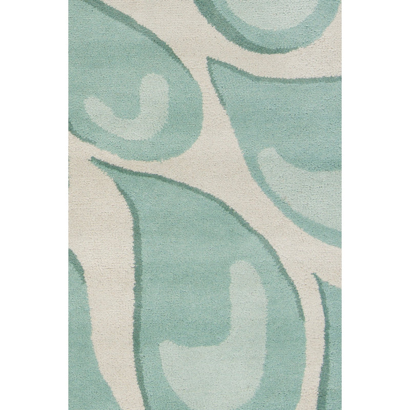 Tapis beige / turquoise clair touffeté à la main Cloral, Rectangle 5 pi x 7 pi 6 po