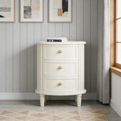 Wood Nightstand, Oval Bedside Table With 3 Drawers & Solid Wood Legs