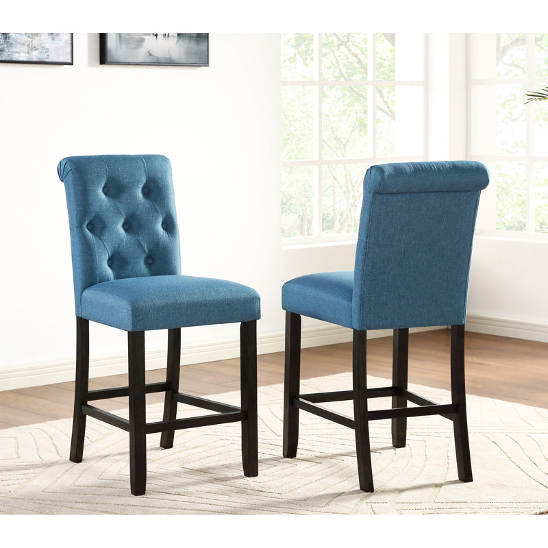 Tabouret à hauteur de comptoir, 2 chaises bleues avec rembourrage généreux et pieds solides, 2 chaises, dossier rembourré en bois