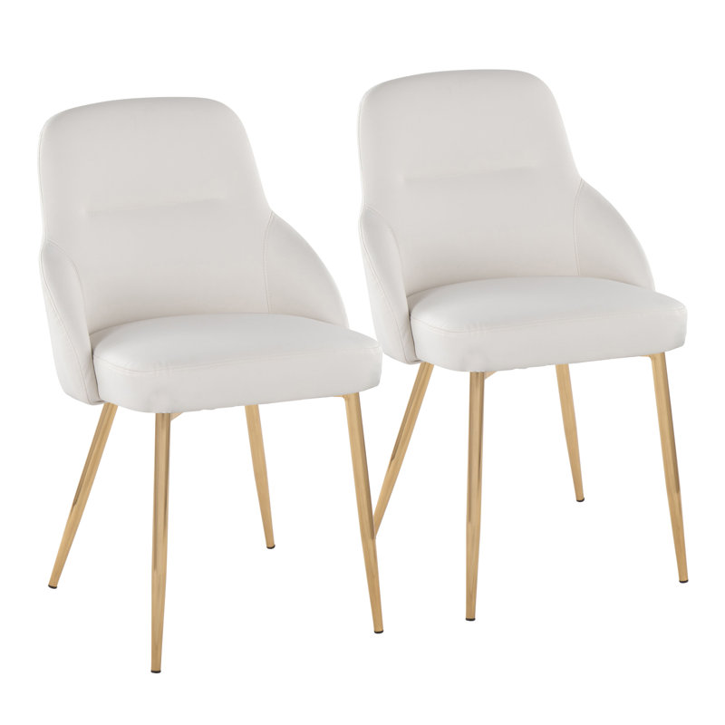 Chaise rembourrée York en métal chromé et similicuir blanc York - ensemble de 2, Blanc, Or