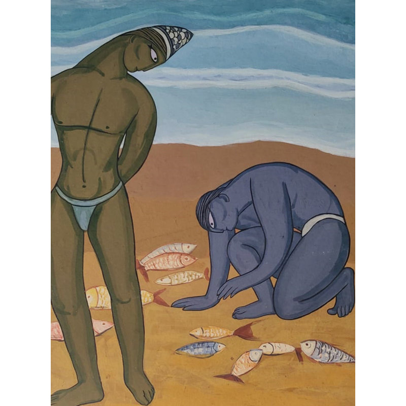 Pêcheur | Couleur de la terre sur papier | Par Bhaskar Lahiri