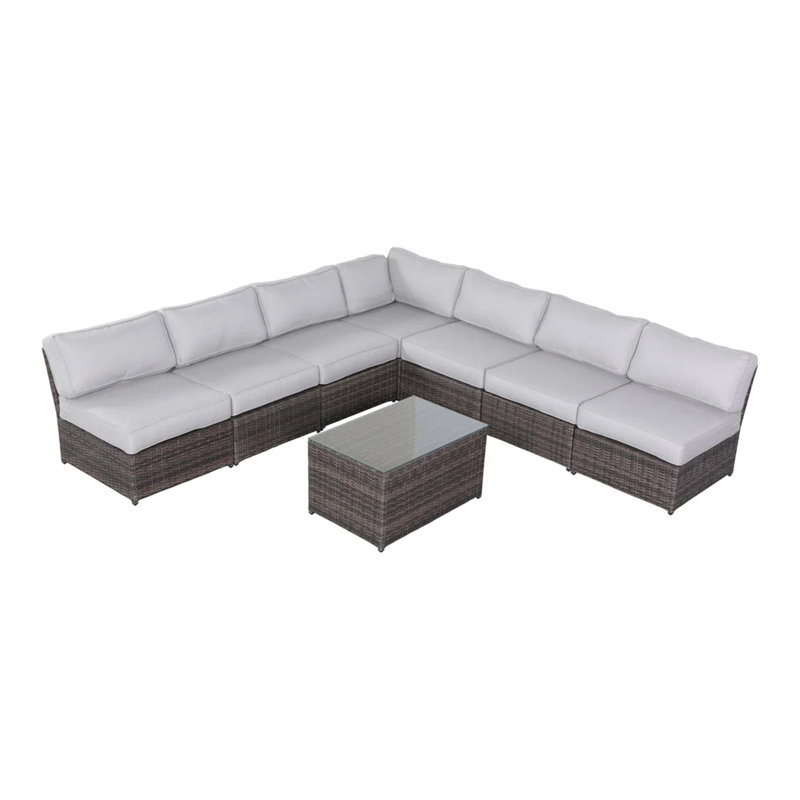 Ensemble de conversation d'extérieur en osier pour 6 personnes avec coussins, entièrement assemblé, Brun, Brun, Brun