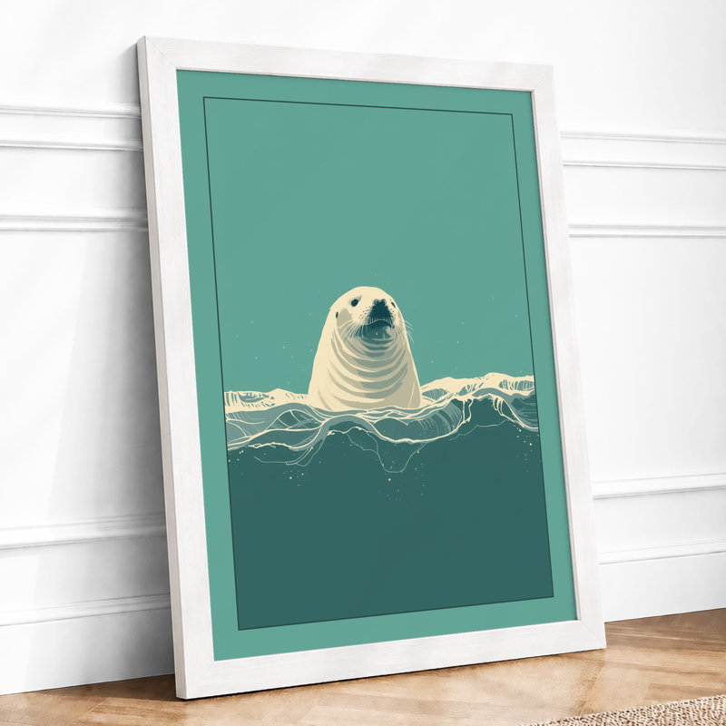 Seal In Waves Coastal - Print, A2 - 59.4 x 42.0 cm, White