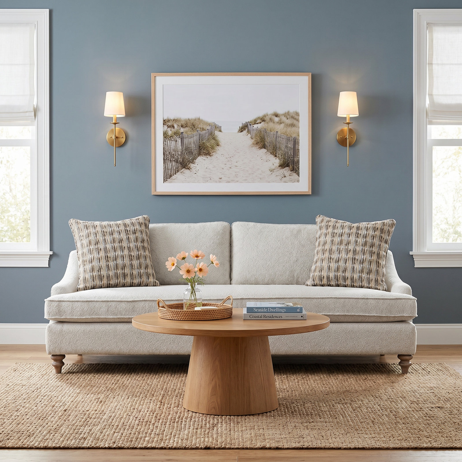 Haley Upholstered Sofa with Pillows, White