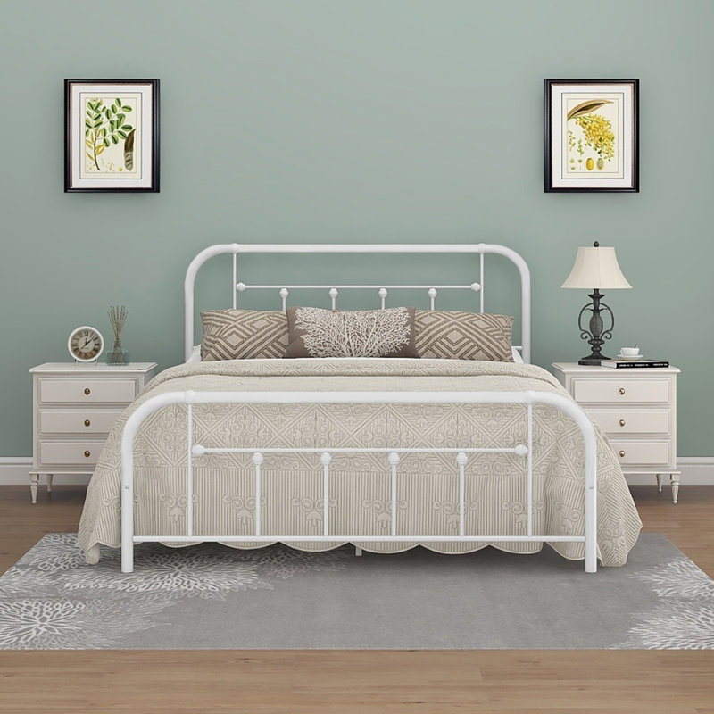 Lit plateforme en métal Nelya, Blanc, Grand