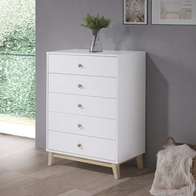 Caillier 35" Wide Modern Scandinavian Style Solid Brazilian Pine Frame Chest with 5 Drawers