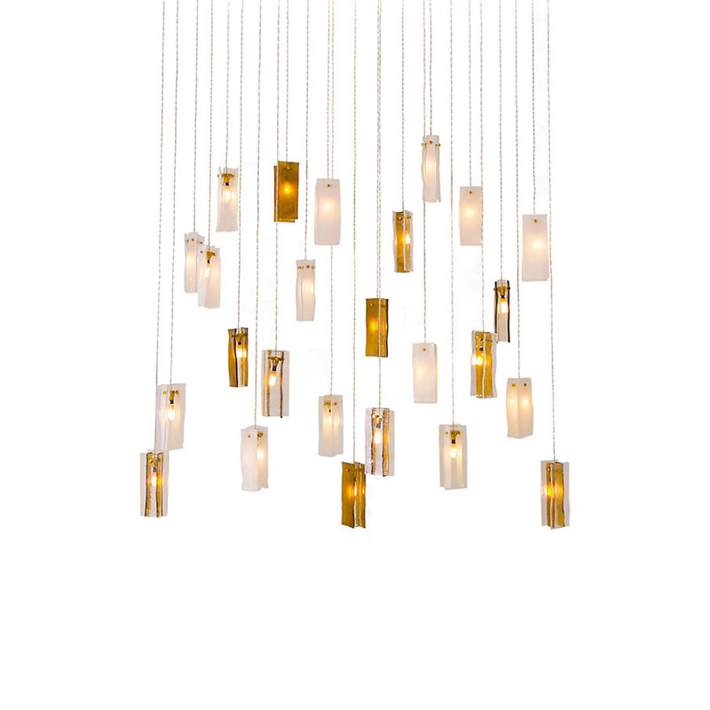Luminaire suspendu en grappe de 25 lumières, Blanc / transparent / ambre