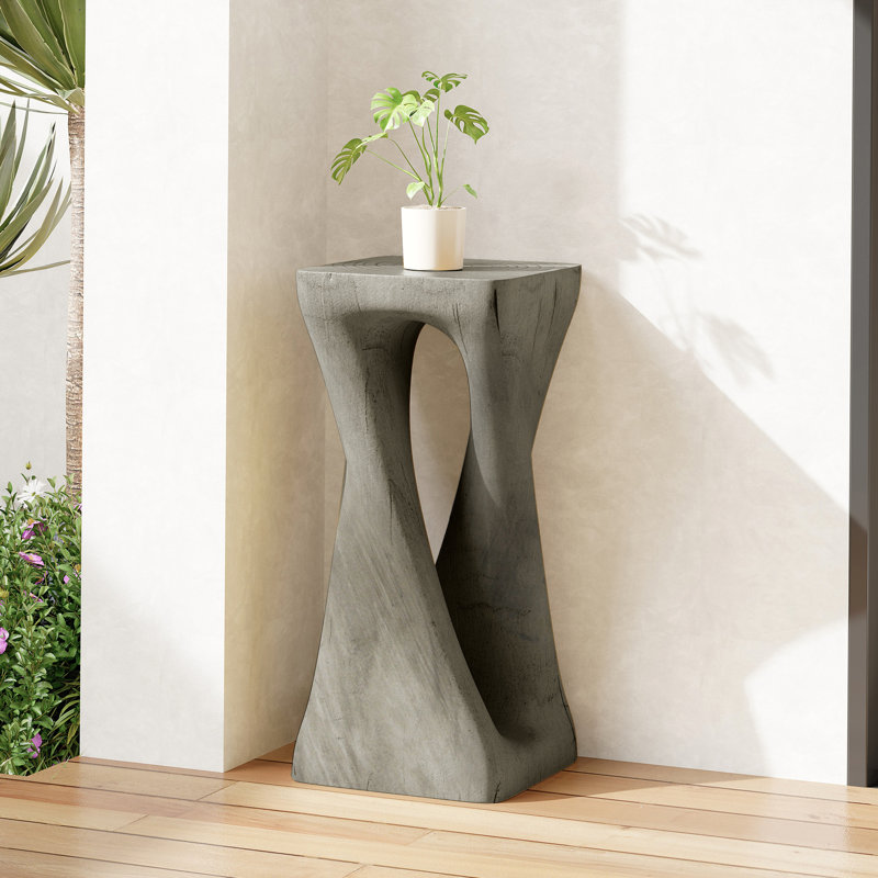Table d'appoint d'extérieur, table de bout en forme de torsion, table d'appoint pour l'intérieur et l'extérieur, Gris