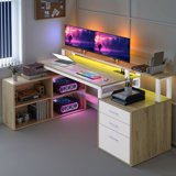 Carolgene 65'' L Shaped Desk with Power Outlets & LED Lights