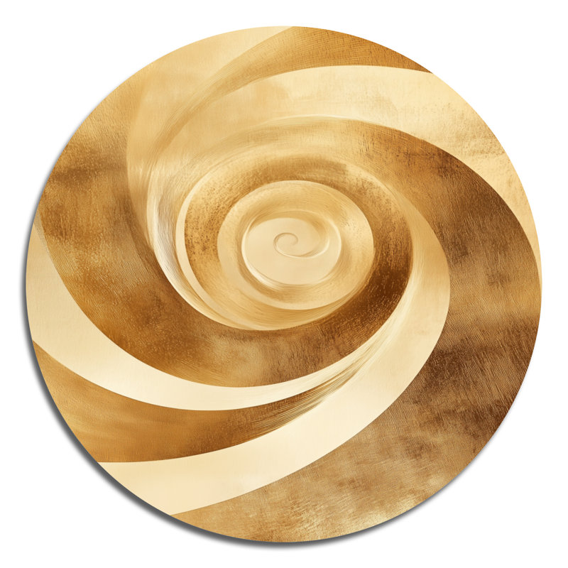 «Gold Spiral Flow» - art mural rond en spirale abstraite, L 23 po x H 23 po