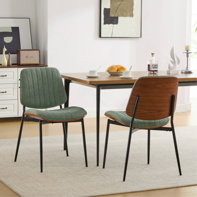 Dining Chairs Mid Century Modern Retro Chair With Walnut Bentwood Back Upholstered Seat Metal Legs Adjustable Foot For Kitchen Dining Room Chairs
