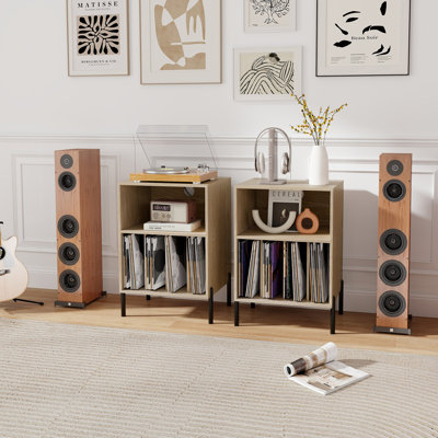 Support pour tourne-disque avec station de charge 5 compartiments de rangement anti-basculement