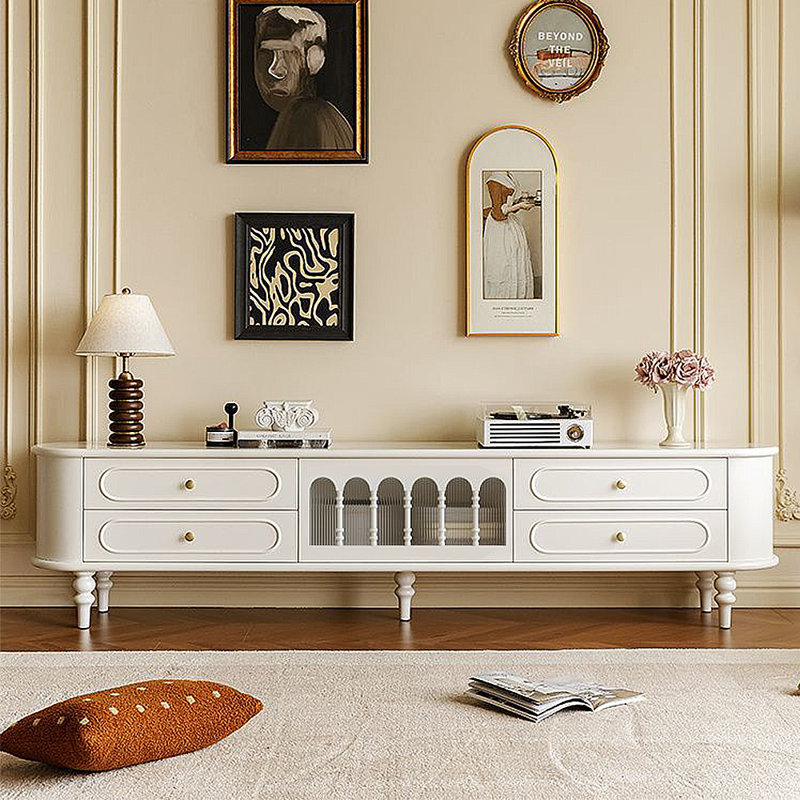 French cream-style storage cabinet TV stand, 22.05"H x 94.49"L x 15.75"W