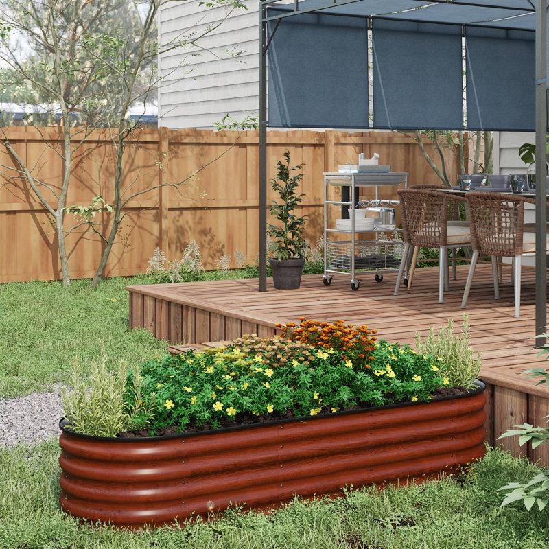 6.4' X 2' X 1.4' Galvanized Raised Garden Bed Kit, Metal Planter Box With Safety Edging, Brown, Brown