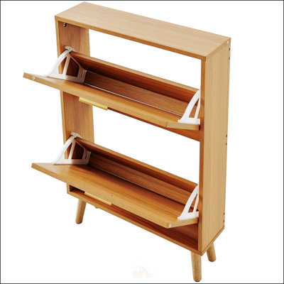 Armoire à chaussures peu encombrante avec 2 tiroirs rabattables, portes en rotin et beaucoup de rangement pour l'organisation du vestibule