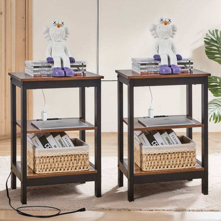 End Table Set With Storage And Built-In Outlets