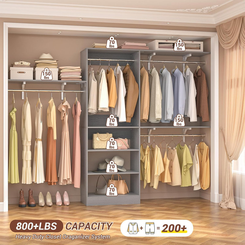  20"-96'' W Closet System Starter Kit, Gray