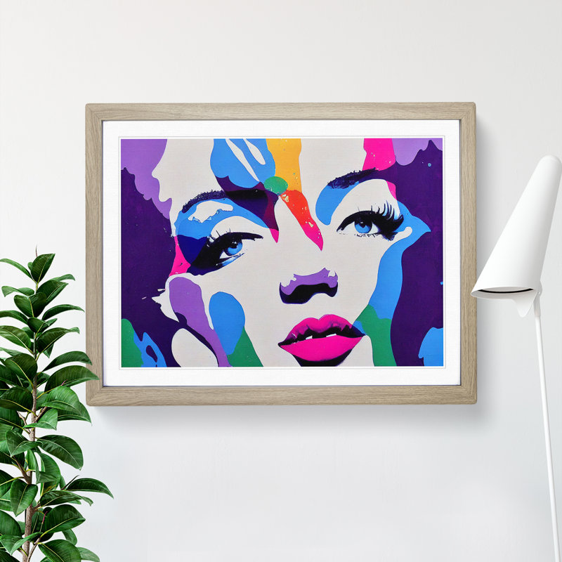 Pop Woman - Single Picture Frame Print, 25cm H x 34cm W x 2cm D, Oak