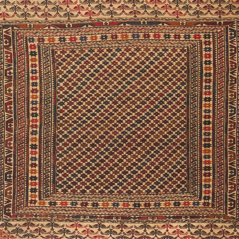 Tapis traditionnel brun / beige / rouge, Carré 4 pi