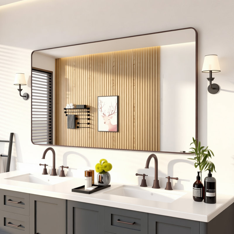 Miroir de salle de bain mural, 36 pi x 60 po, Bronze frotté à l'huile