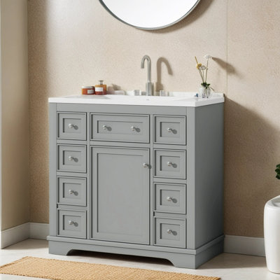 Karmanjit 36'' Free Standing Single Bathroom Vanity with Ceramic Top -  Ebern Designs, 211C260375434FA8BC39657F8630512C