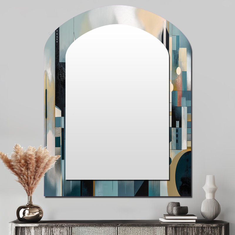 Transcending Reality III - Landscapes Asymmetrical Large Wall Mirror, Blue Arch Decorative Mirror, Printed Metal Art