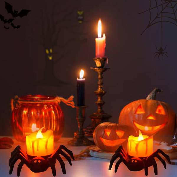 The Holiday Aisle® 12 Pack Spider Flameless Candles, Halloween Spider ...