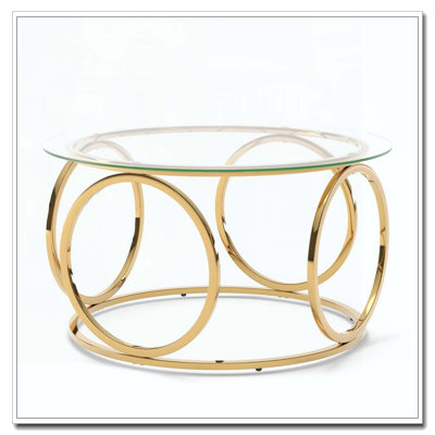 31.5"Modern Round Glass Top Coffee Table with Circular Metal Frame