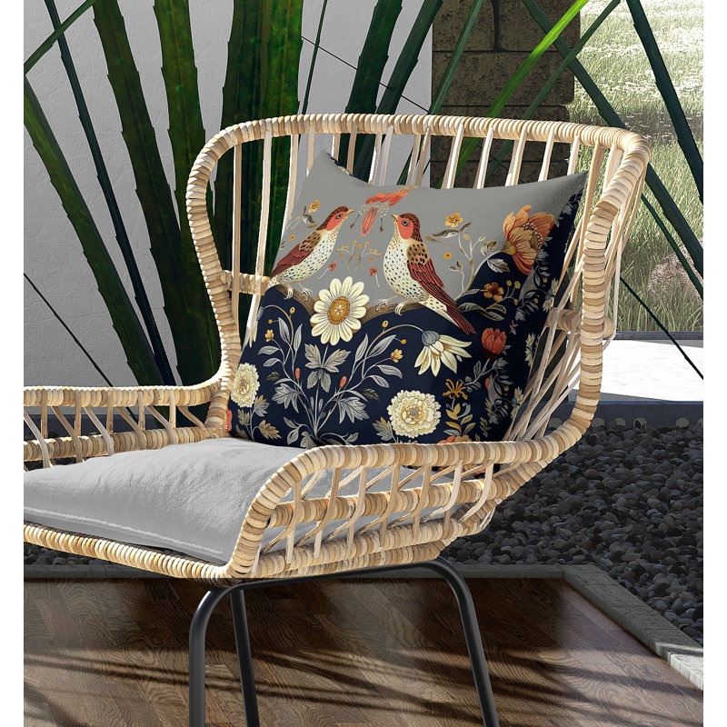 Coussin intérieur / extérieur Birdsong Ballet, Bleu/Orange/Gris, Carré 16 po