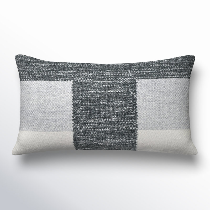 Housse et insert de coussin géométrique, H 14 po x l 26 po, Rectangulaire, Gris anthracite