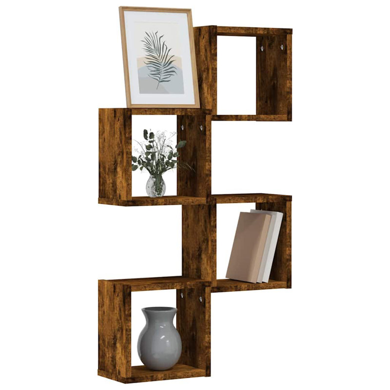 Wall Cube Shelves 4 Pcs, 26cm H x 26cm W x 15cm D, Brown