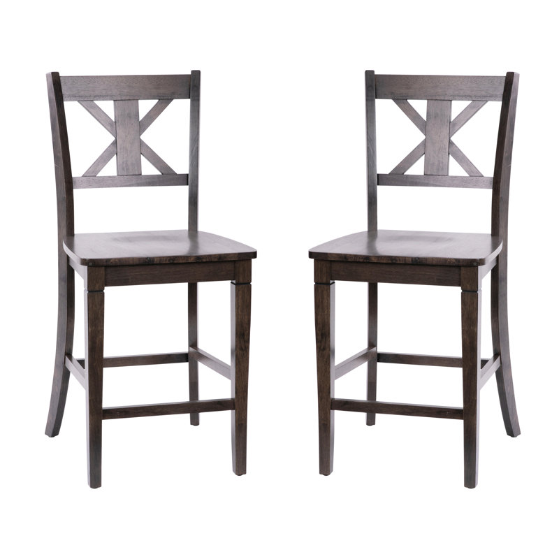 Commercial Grade Solid Wood Modern Farmhouse Cross Back Dining Stool with Footrest, Counter Stool (24" Seat Height)