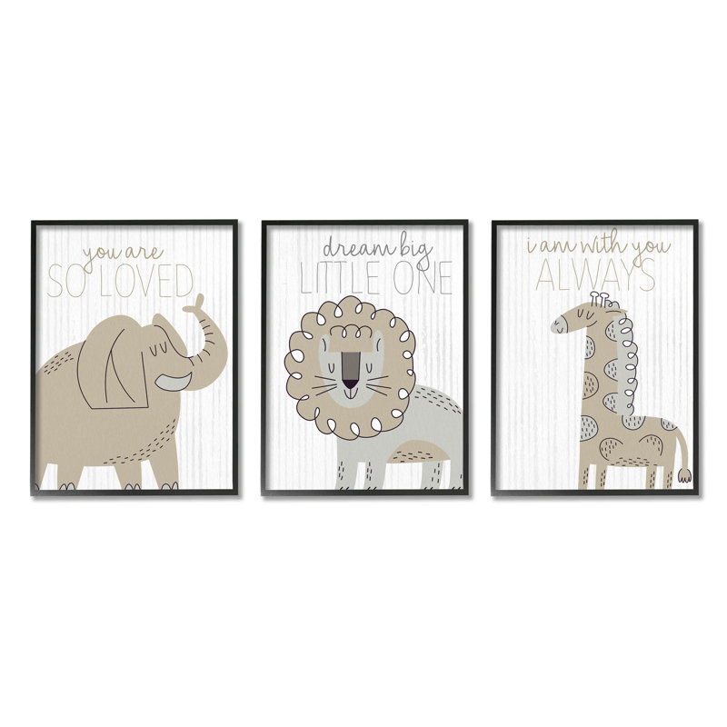 «Comforting Animal Nursery Sentiments», ensemble de 3 giclées par Kim Allen, Giclée encadrée noir minuit