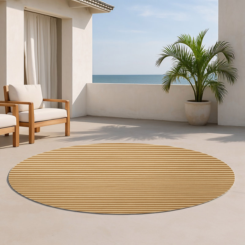 Tapis intérieur / extérieur brun HorizontalStripes, Rond 5 pi