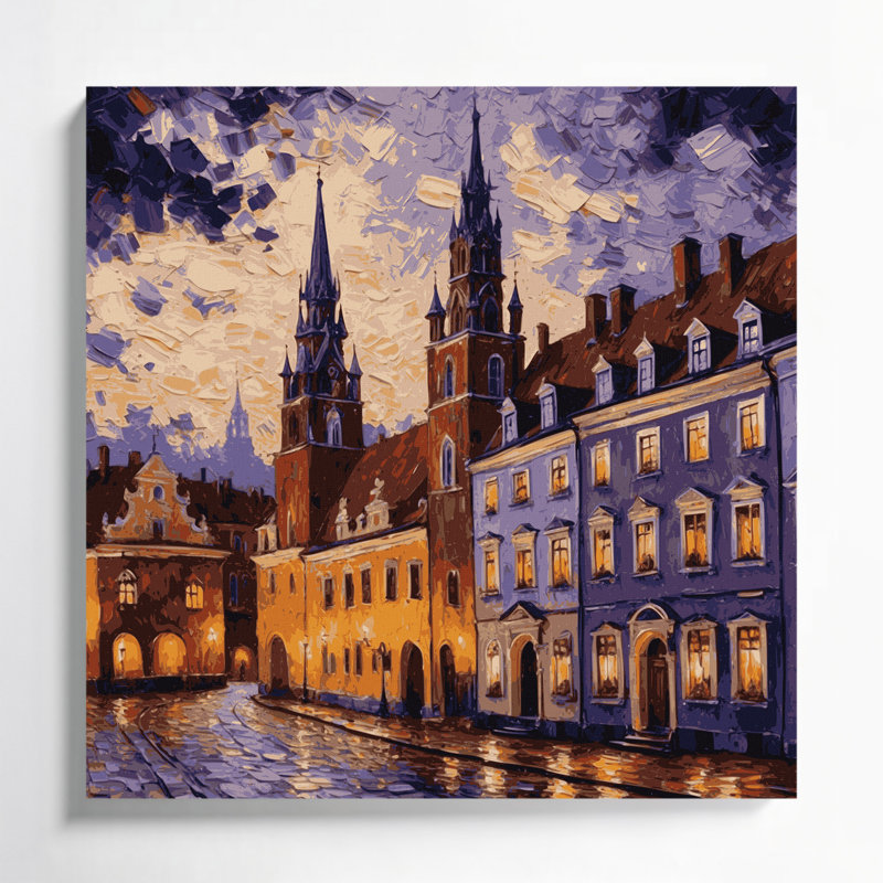 Art urbain sur toile brun, "Villes de Pologne", H 16 po x l 16 po