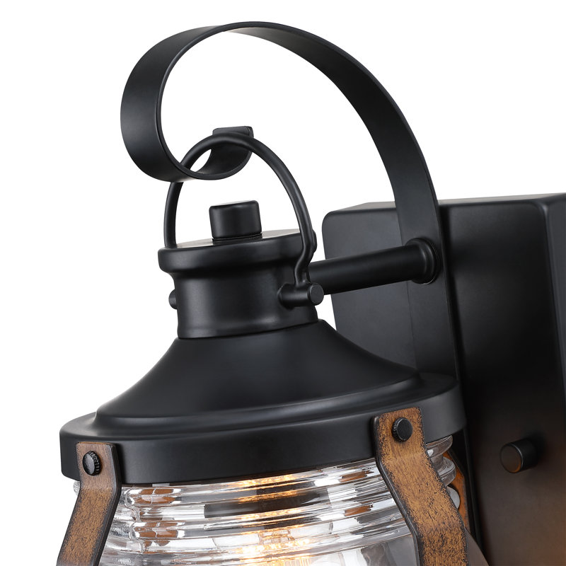 Applique lanterne 1 lumière Naresh avec accents noir mat et bois de grange