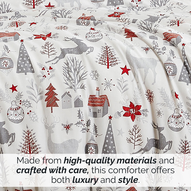 Holly Jolly Oversized Reversible Holiday Bedding Down Alternative Comforter Set with shams, Twin