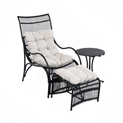 3 Pieces Wicker Outdoor Patio Furniture Set With Lounge Chair, Balcony Chairs Table Set With Cushions, Ottoman, Patio Conversation Sets For Garden ,Deck,And Porch