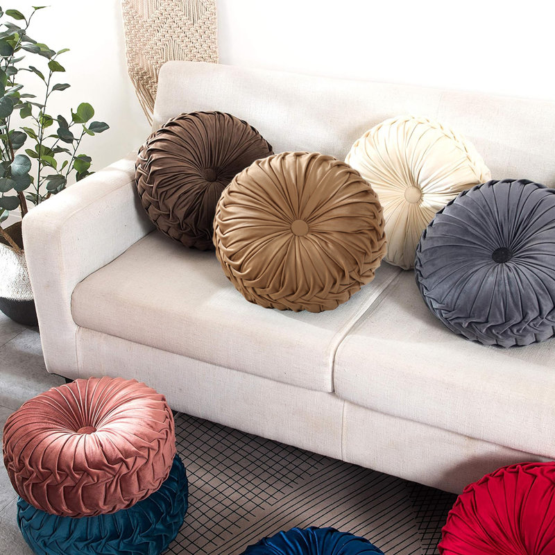 Coussin décoratif en velours rond 15 po (ensemble de 2), Brun clair