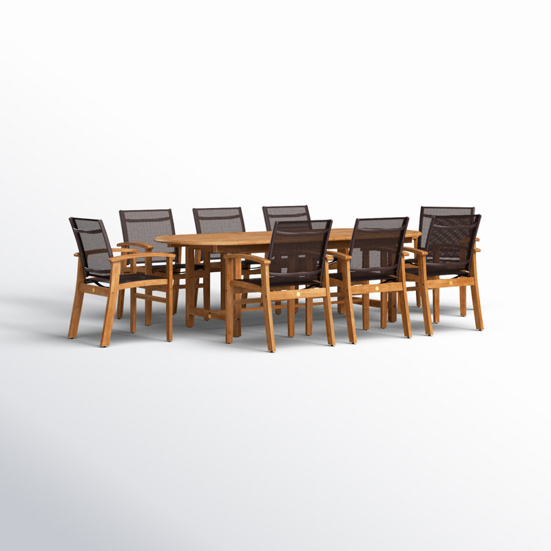 Anautica 8 - Person Teak Patio Dining Set with Oval Table, Brown