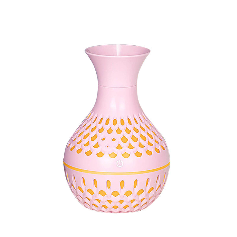Petit humidificateur de bureau à grain de bois creux et aromathérapie pour la maison et le bureau, Pink