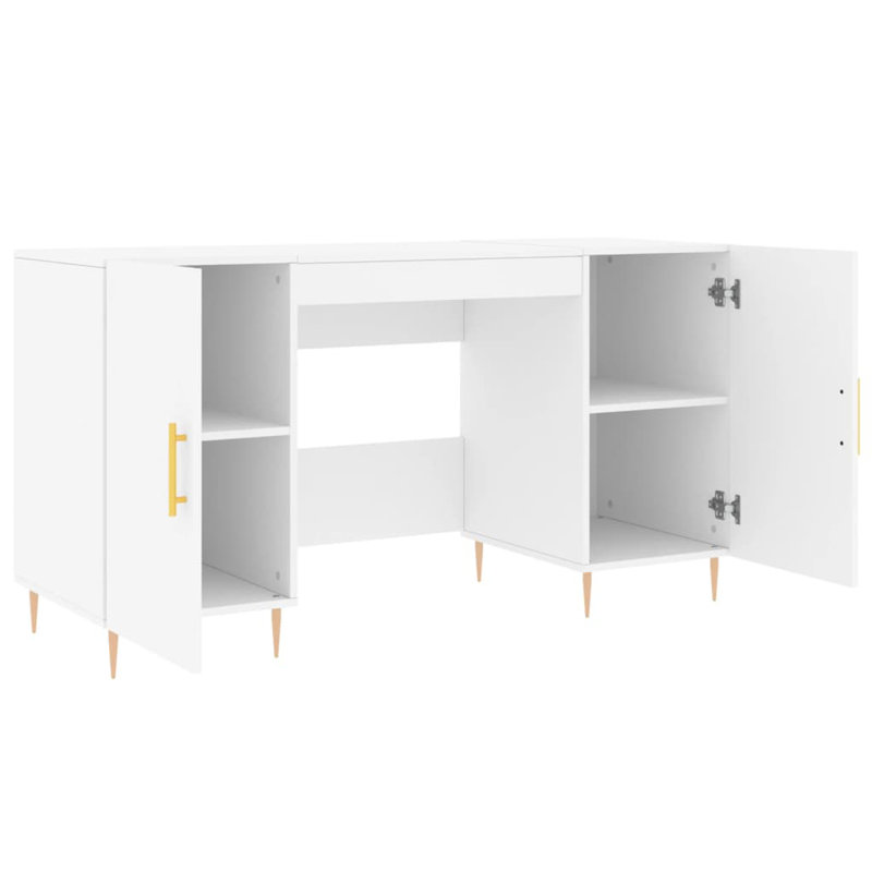 Fidler Metal Base Writing Desk, High Gloss White/Gold