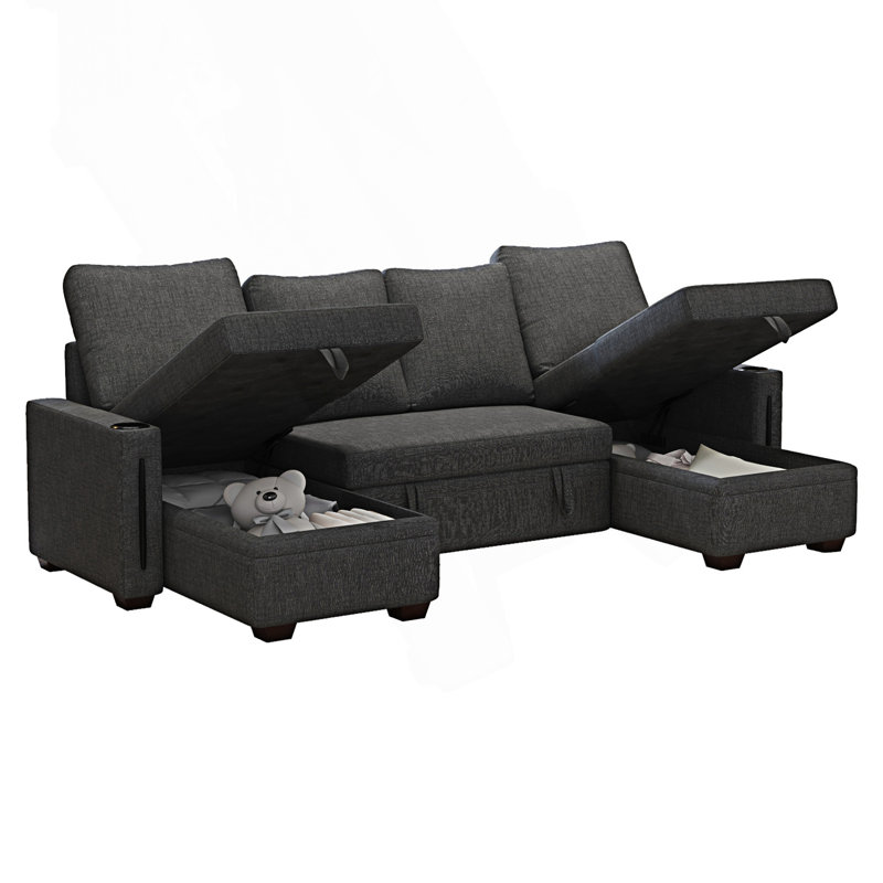 Canapé modulaire avec rangement, canapé modulaire en U, canapé modulaire convertible confortable, Lin gris foncé