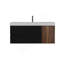 Meuble-lavabo de 48 po en noyer Grace avec lavabo à surface blanc brillant et tiroirs noirs doux, meuble-lavabo mural flottant pour salle de bain moderne, sans drain ni robinet, pré-assemblé-856490681